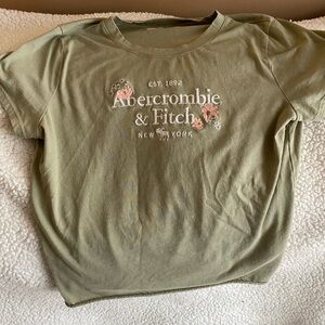 Abercrombie & Fitch Olive Green Logo Tee with Pink Floral Accents
